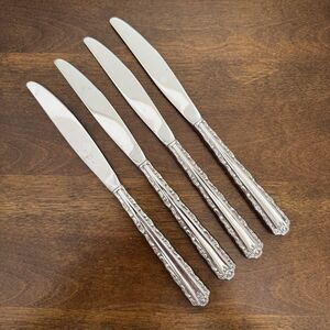 4 Oneida Deluxe Stainless CHERIE 9" Dinner Knives Floral Flatware